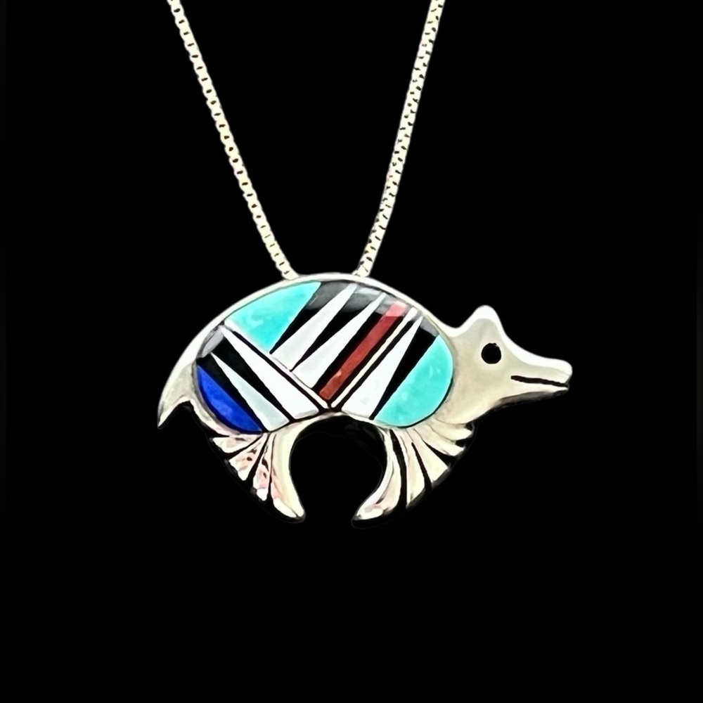Vintage Native American sterling silver multi gemstone inlay pendant